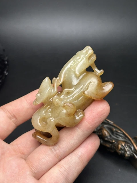 Chinese Exquisite Handmade Figure and Beast carving Hetian Jade Statue