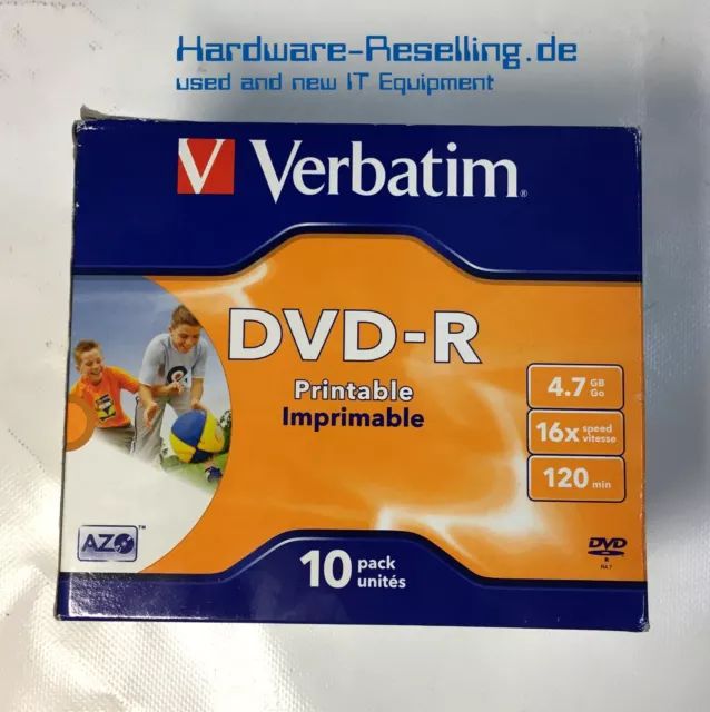 10x Verbatim Dvd-R Imprimable Rohlinge 4,7GB 16x 120min Avec Boîte de Bijoux