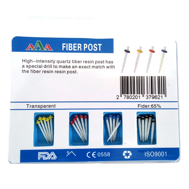 Dental AAA Endo Fiber Post Screw Resin High-intensity Thread Glass + 4 Drills