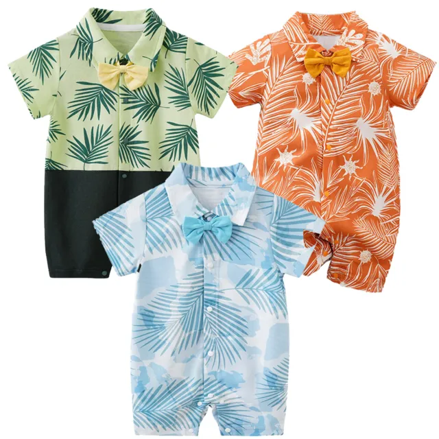 Baby Boys Hawaiian Print Shirt Romper Toddler One-Piece Bodysuit Summer Playsuit