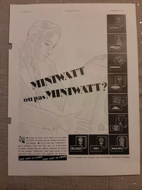 Publicité de presse ancienne Miniwatt de 1933 - Old paper advertisement