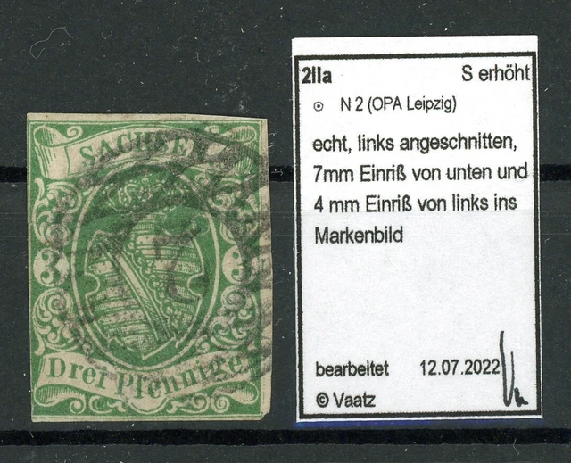 Sachsen: Mi.Nr.2IIa gestempelt "2", gepr. Vaatz BPP. Mi: 120,- (2)