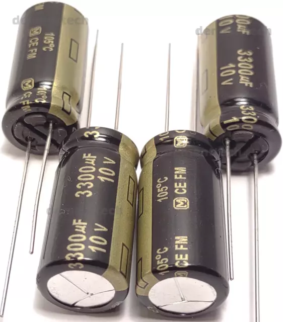 4x Panasonic FM 3300uF 10V Low-ESR radial capacitors caps 105C 12.5mm 12.5x25