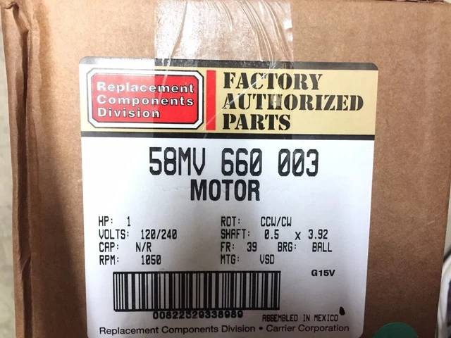 58MV660003 Carrier Bryant Payne OEM Blower Motor 1HP  ECM Variable speed  NEW