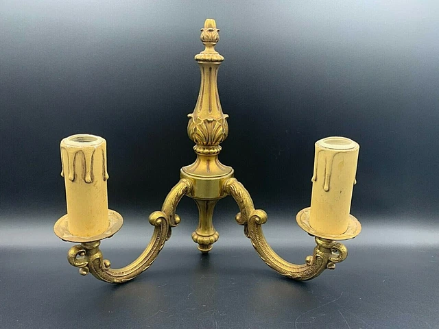 Art Dec French Louis XVI Style Ornate Brass Sconce Double Wall Mounted Light