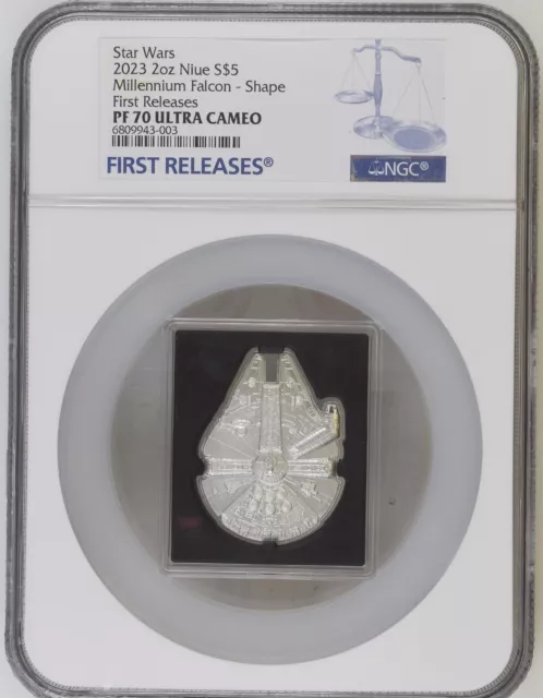 2023 Niue Star Wars Millennium Falcon Shaped 2 oz Silver Coin $5 NGC PF70 FR