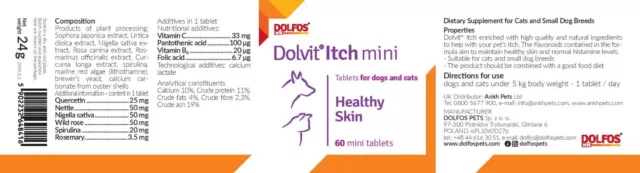 Dolvit Itch mini Healthy Skin for Cats and small Dog breeds 60 mini tablets 2