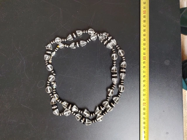 Collier Sautoir Vintage En Jais Noir - Style Art Déco Années 1920-30 Avec Pompon