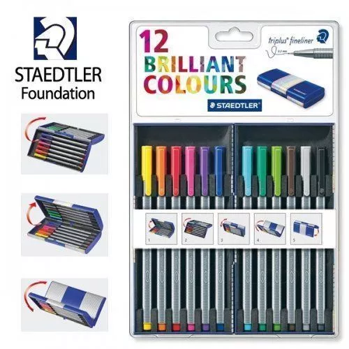 Staedtler Triplus Fineliner 12 Brilliant Multi Colors 0.3mm with Case (334 MB12)