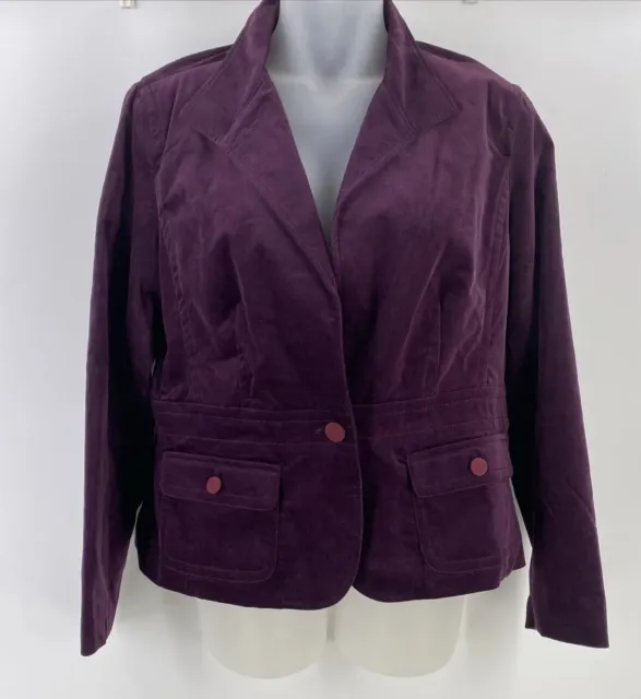 Talbots Women Blazer Jacket Velvet Purple 18 One Button Career Preppy