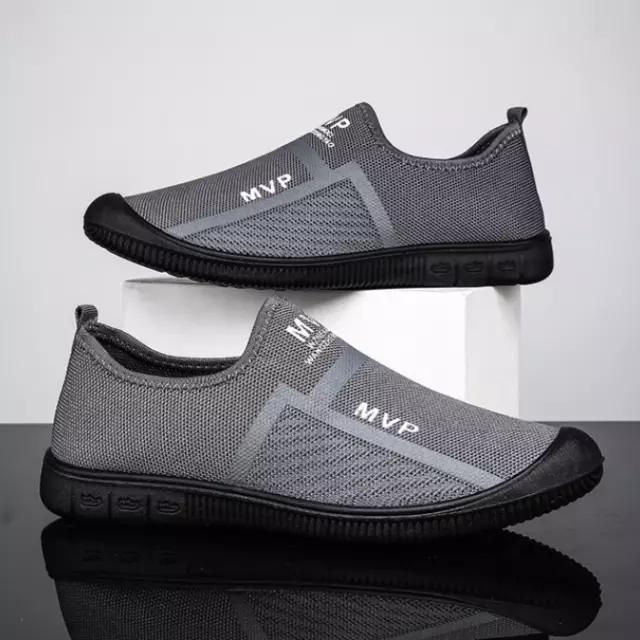 sneakers homme baskets sans lacet légère à enfiler chaussure tissu été noir gris