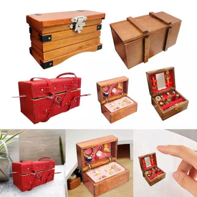 1:12 Doll House Retro Wooden Treasure Chest Mini Model Treasure Box Holder