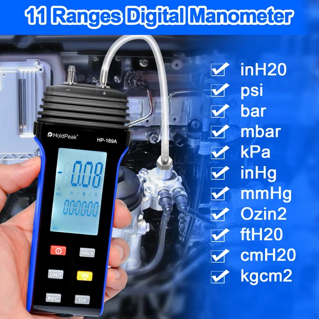 DIGITAL MANOMETER GAS Pressure Gauge 2.000psi Data Record Time Display ...