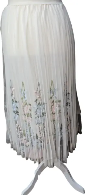 Moon Collection Women's Cream Floral Embroidered Sheer Long Skirt sz M/L