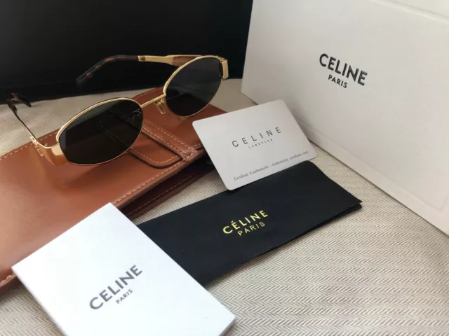 Celine Sunglasses Triomphe CL40235U Gold Frame Green Lenses Sunglasses