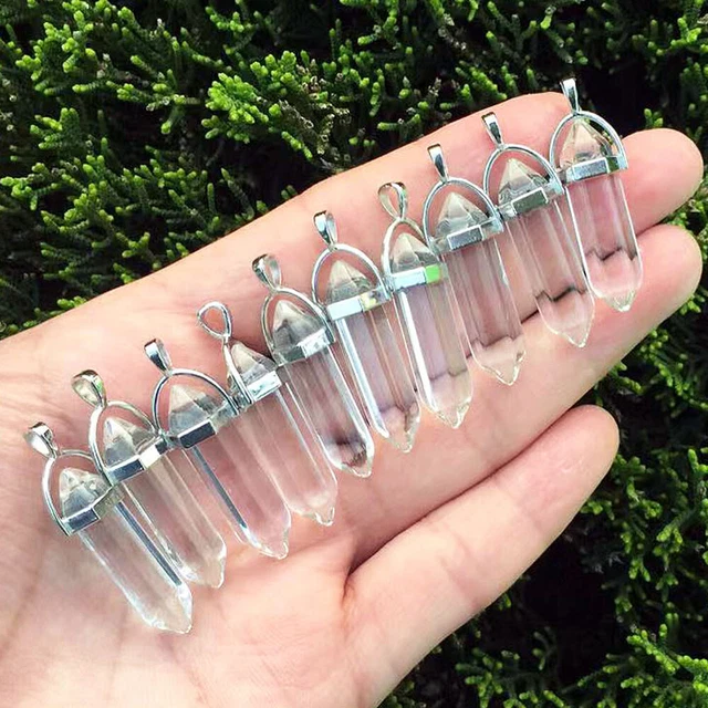 10pcs Clear Glass Stone Point Chakra Hexagon Gemstone Healing Crystal Pendant