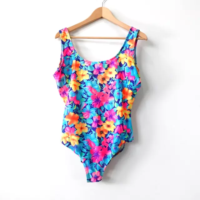 VINTAGE Floral Swimsuit 2XL One Piece High Cut Tropical Bold Hawaiian Boho Beach