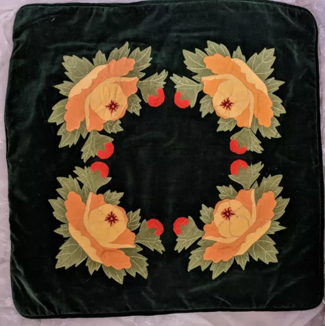 Vintage Applique Embroidered Velvet Throw Pillow Cover 16X16   Lovely