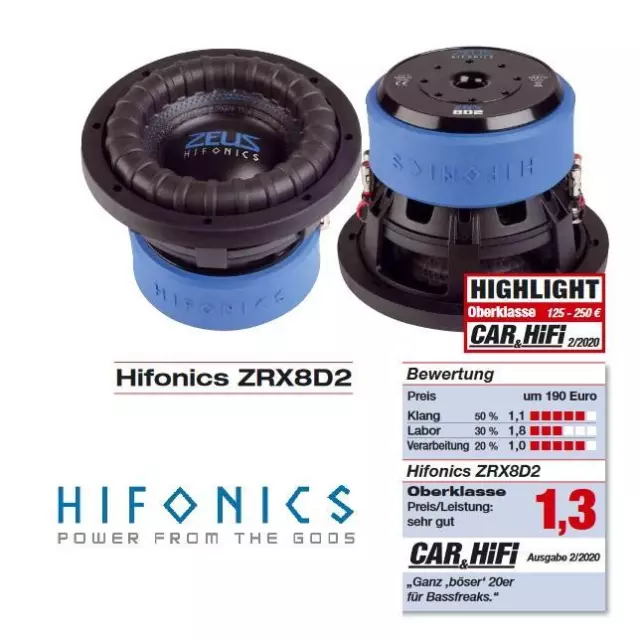 B-Ware HIFONICS ZRX8D2 20 cm (8") Subwoofer ZEUS Woofer 1200 Watt