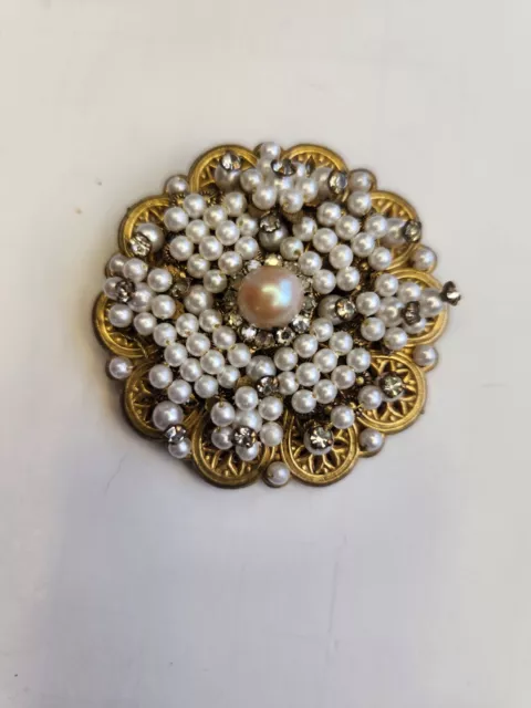 Vintage Rare STANLEY HAGLER NYC Signed Victorian Style Brooch Pearls,Rhinestones 3