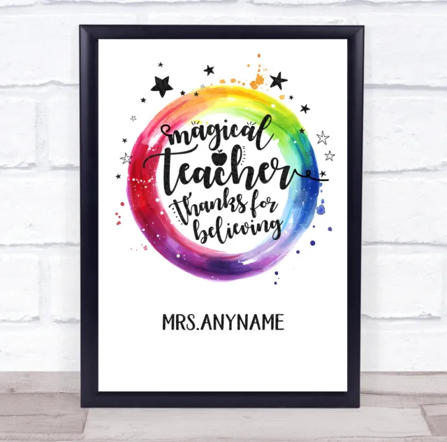 Thank You Magical Teacher Watercolour Rainbow Circle Personalised Wall Art Print