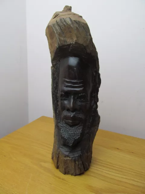 Antique / Vintage African Folk Art Hand Carved Wooden Tree Trunk Head / Mask