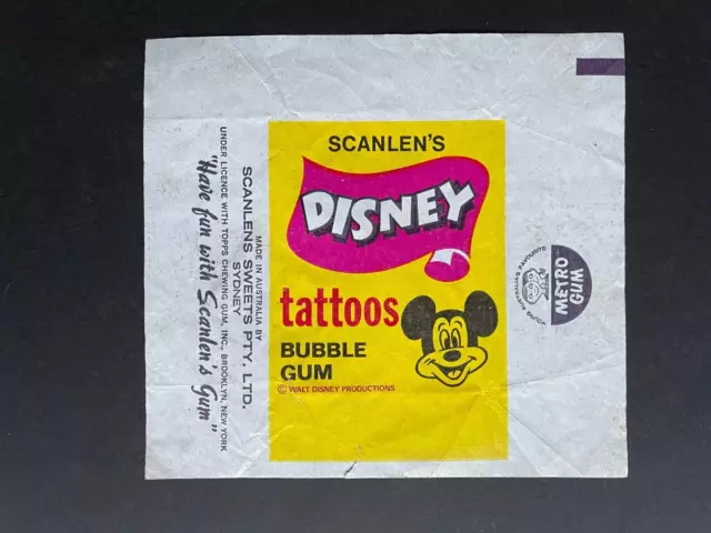 Scanlens Vintage Trading Card Wax Wrapper, Disney Tattoos