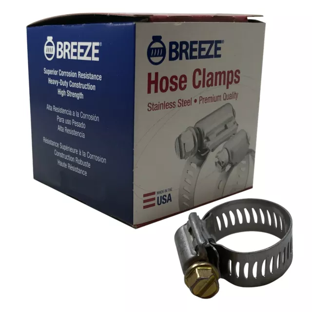 Box of 100 #10 Stainless Steel 9/16 to 1-1/16" Worm Gear Hose Clamp 1/2 Band USA