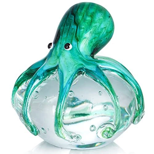 Hand Blown Glass Octopus Figurine Cute Sea Animal Paperweight Collectible Naut