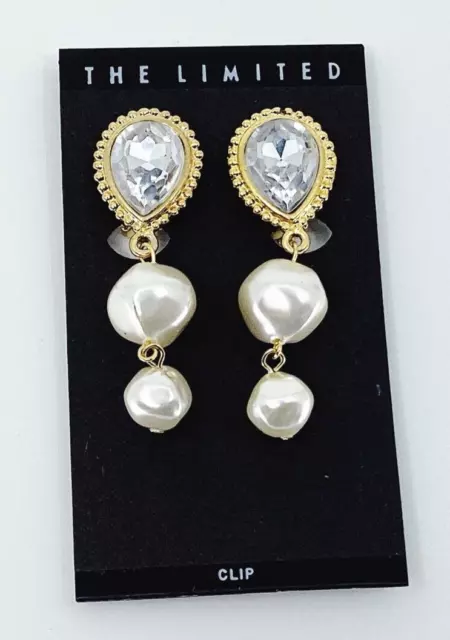 Job Lot Vintage Goldtone, Faux Pearl & Glass Clip On Earrings. New Old Stock. 3