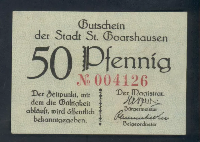Notgeld - St. Goarshausen - 50 Pfennig Schein  - Unc -Top Zustand