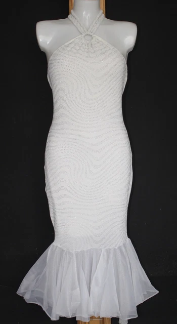 Costume Donna Sirena Bianca Argento Ondulato Collo Fantastico Abito Ariel 