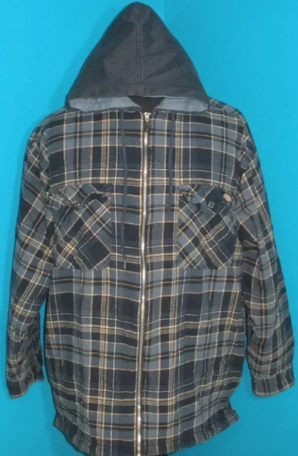 Men's XL Authentic Dickies Hooded Shirt Jacket Quilted Lined Flannel Plaid Zip