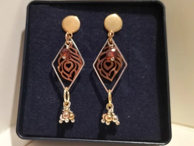 9ct Gold Vermeil Tri Colour Gold Garnet Stud Earrings 🎁 BOXED for Mother's Day