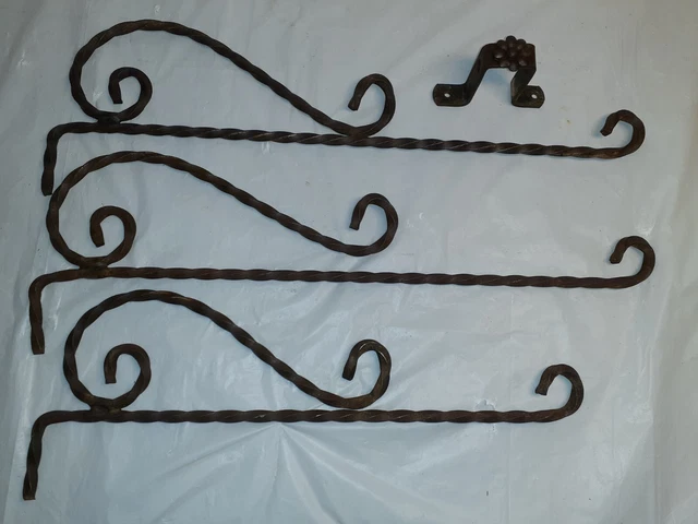 Antique Vintage Twisted Wrought Iron Swing Arm Curtain Rods Country Decor