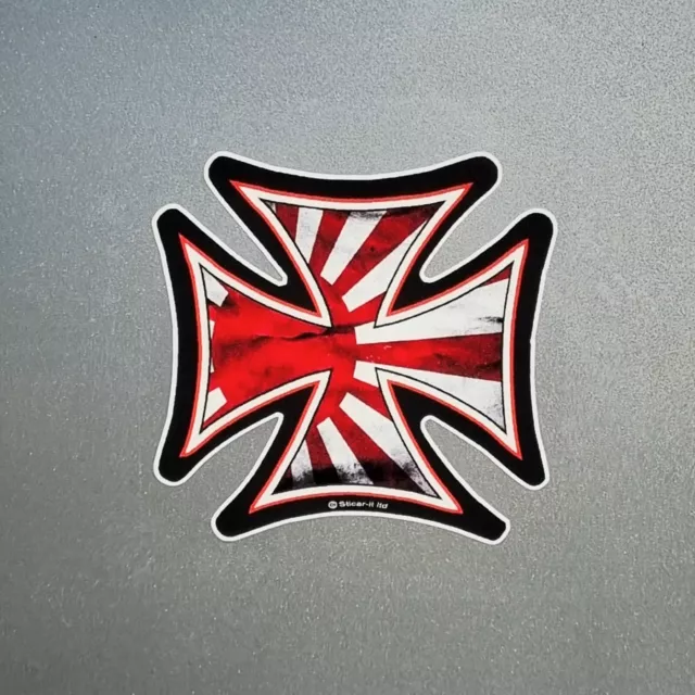 Japan Rising Sun Flag Iron Cross Vinyl Sticker Decal For Car Van Helmet 90x90mm