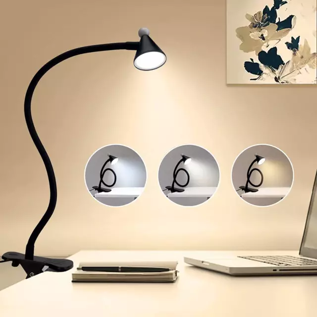 LED Desk Lamp Reading Light with Long Flexible Gooseneck Clamp  Adjustable Modes