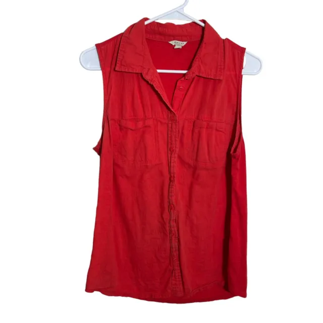 Sonoma Tank Top Women's Large Red Collared Button Up Sleeveless Shirt