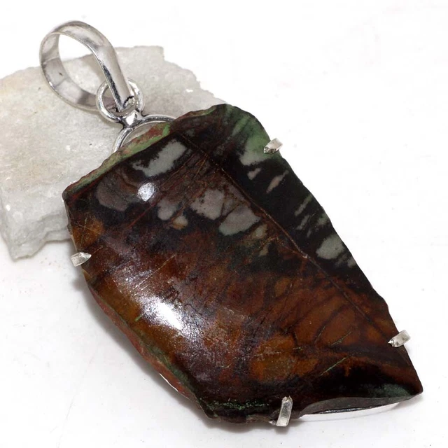 925 Silver Plated-Picasso Jasper Rough Ethnic Gemstone Pendant Jewelry 2.5" JW