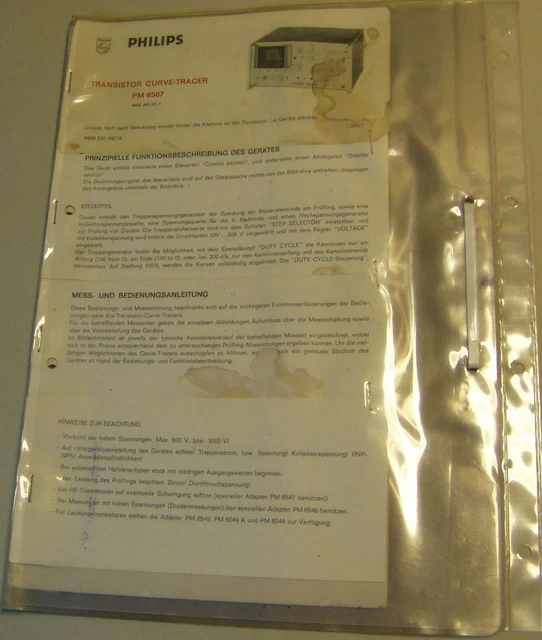 Bedienungsanleitung PHILIPS PM-6507 Transistor Kurvenschreiber