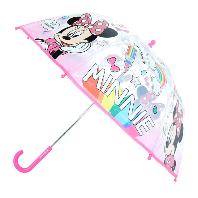 New Textiel Trade Kid's Disney Minnie Mouse Rainbow Transparent Stick Umbrella