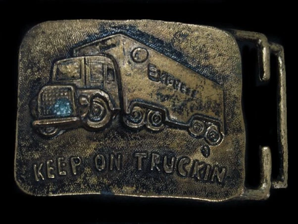 TJ09138 VINTAGE 1970s **KEEP ON TRUCKIN** TRUCK DRIVER BELT BUCKLE
