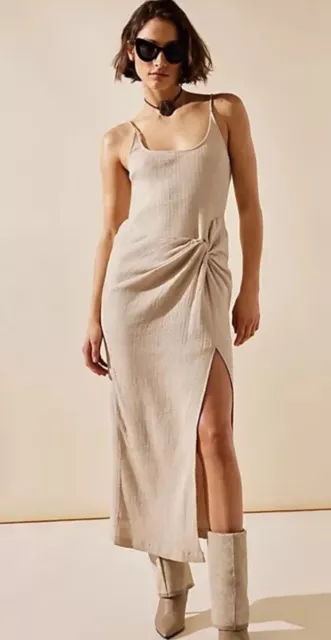 NWOT Free People Allure Sleeveless Square Neck Maxi Dress in Stone Cold size L