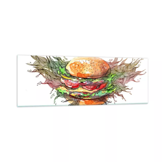 Cuadro Sobre Vidrio 90x30cm Cuadros Pared Ilustraci�n comida hamburguesa bollo