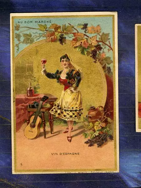 Chromo Au BON MARCHE bm217 VIN Espagne ESPANA MINOT GUITARE 1895' Wine Espagnole