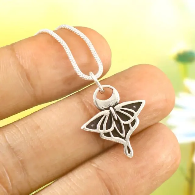 925 Sterling Silver luna Moth Necklace Petite Insect Dainty Charm Jewelry