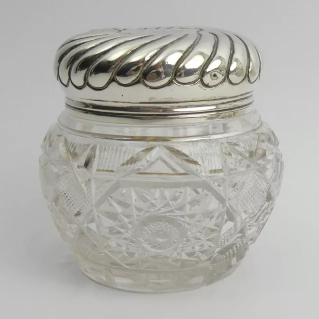 Victorian Silver Topped Cut Glass Dressing Table Jar - London 1898