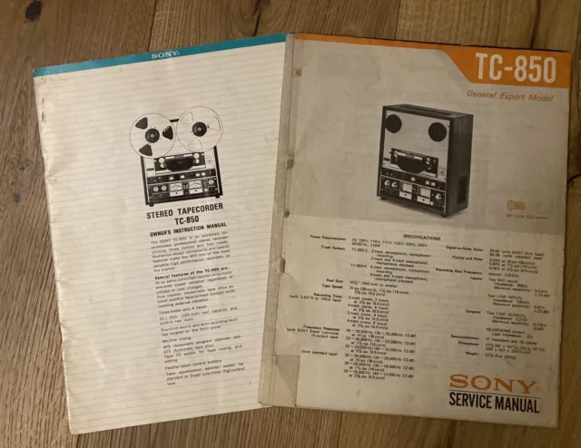 Reel To Reel Service Manual & Instruction Manual For Sony TC-850