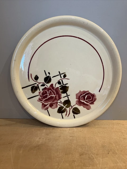 Grand Plat à Gâteau Ancien en Faïence de Badonviller Modèle Simone Roses Vintage