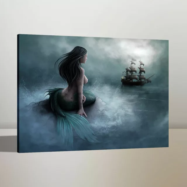 Oil Painting Home Wall Decor Mermaid and Pirate Ship Canvas Art Print 16x20